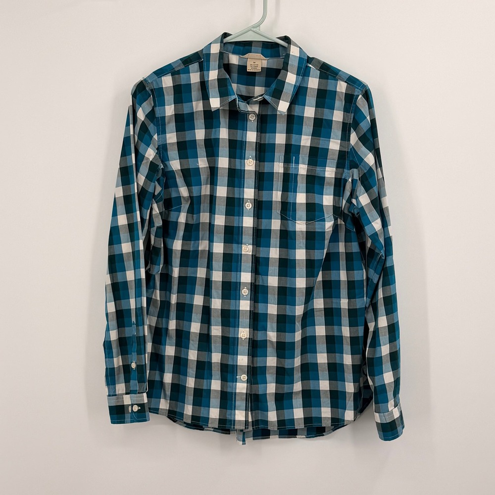 Duluth Trading Co Button Up Shirt‎ Mens M Blue Teal Plaid Long Sleeve Cotton